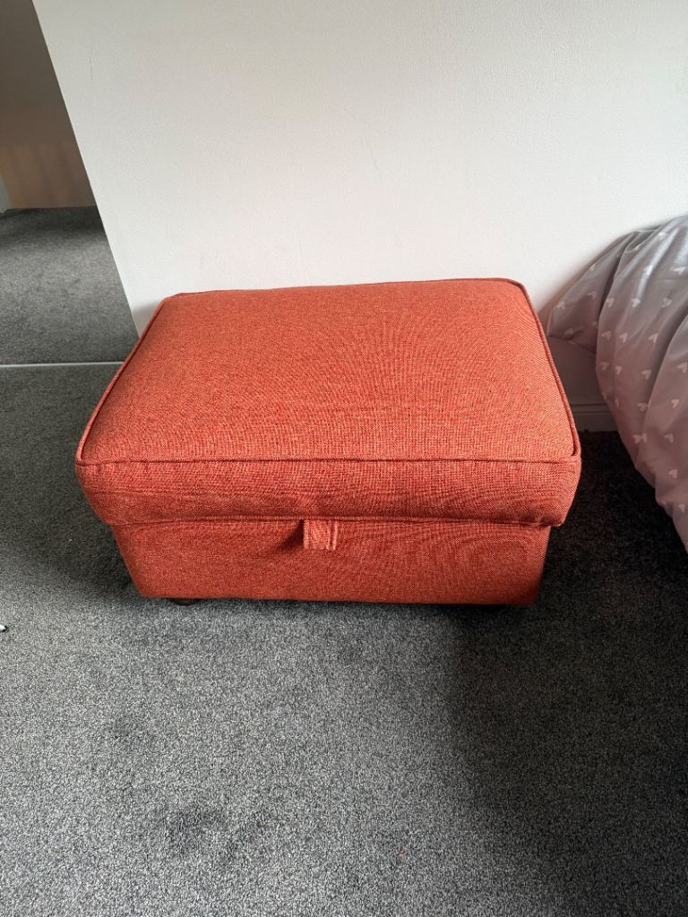Orange Fabric Storage Ottoman / Footstool – Good Condition