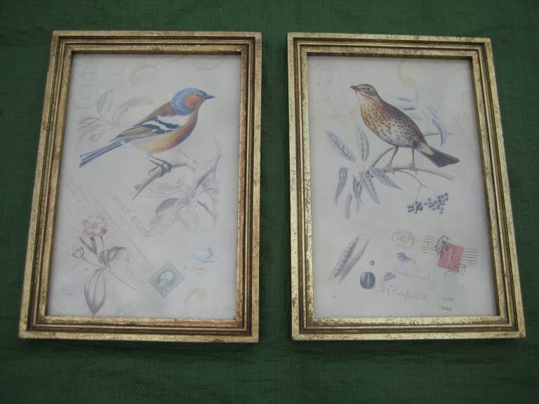 Set of Chaffinch & Thrush Prints on 1914 and 1910 Postcard from USA Background by Gisela Graham: £20