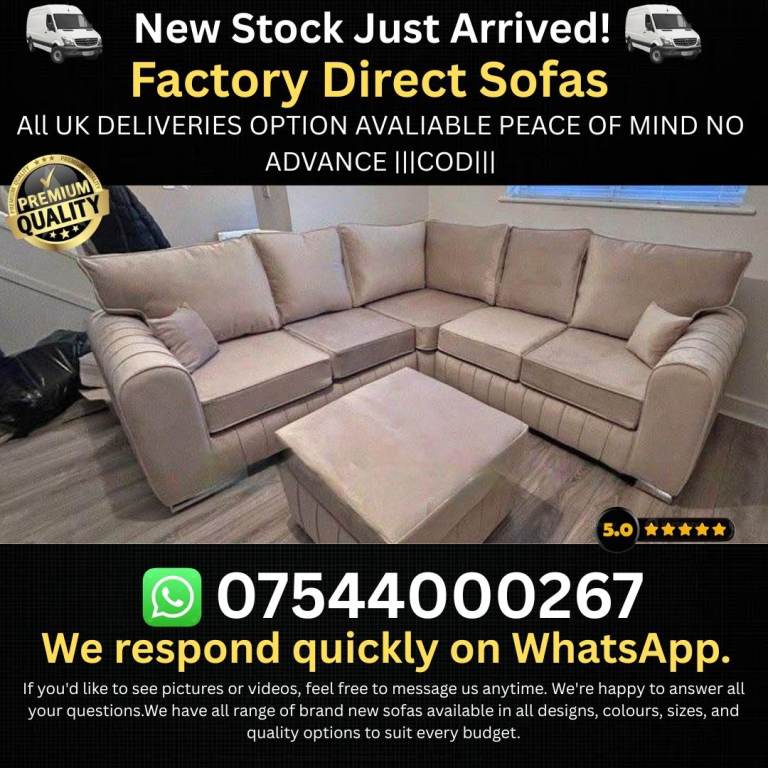 Brand New Corner Sofa with Cushions – Beige Fabric