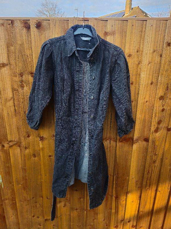 Nutmeg Black Denim Dress long Women's Size 10 Long Sleeve Button Tie Around.