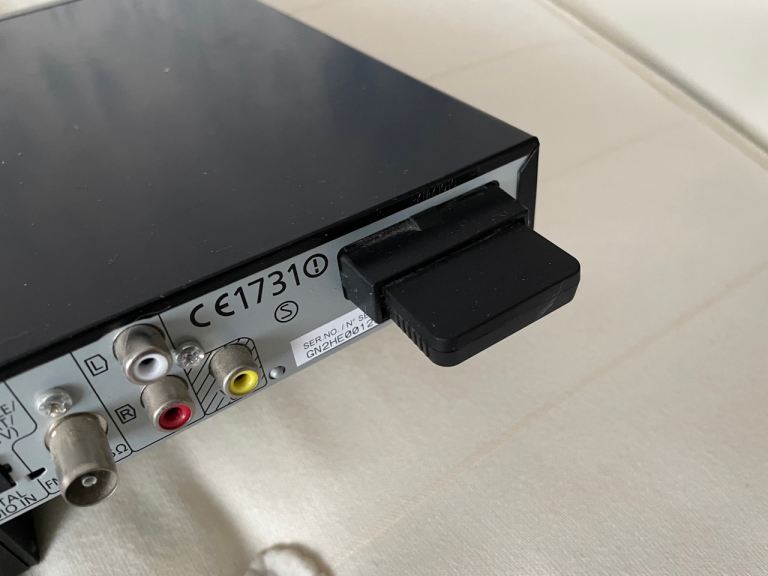 Blue-Ray DVD player with surround sound.