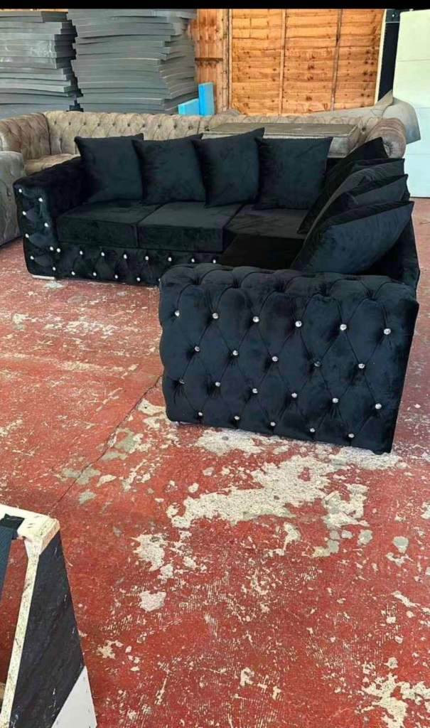 Wooden corner L Shape 3seater With Footstool & Cushions With Free Delivery