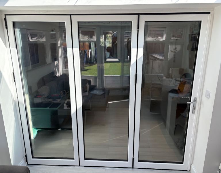 White Bifold Doors - Good Condition, 3-Panel External