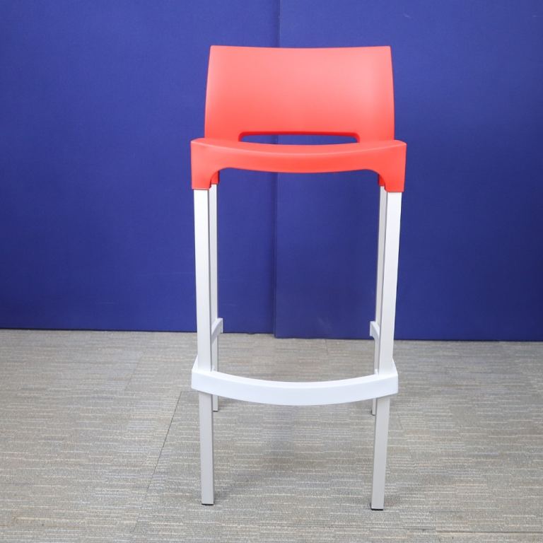 Red Plastic Stool with Silver Legs and Foot Bar - event hire stacking  - 2OOF-CH-1401