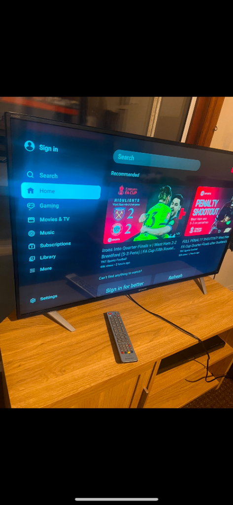 Sharp 43 inch led tv with base legs and remote 