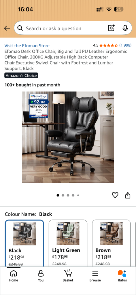  Black PU Leather Ergonomic Office Chair – New