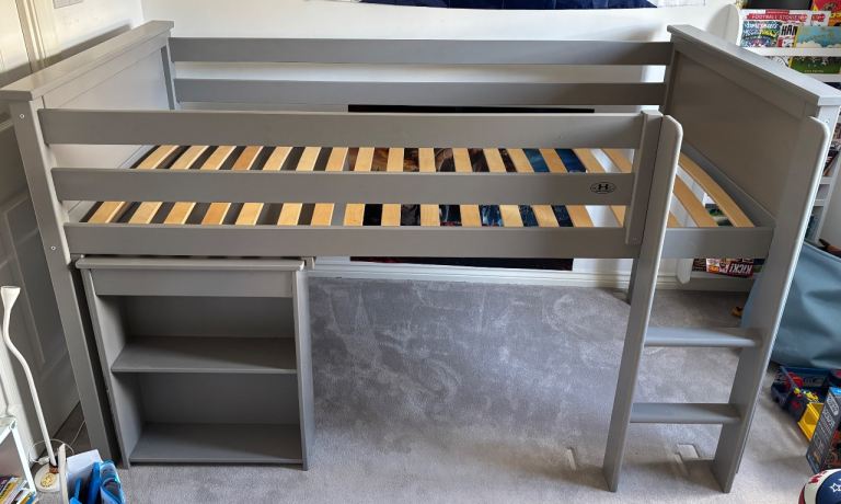 Habitat Brooklyn Grey Mid Sleeper Bed with Desk and Shelves – Good Condition