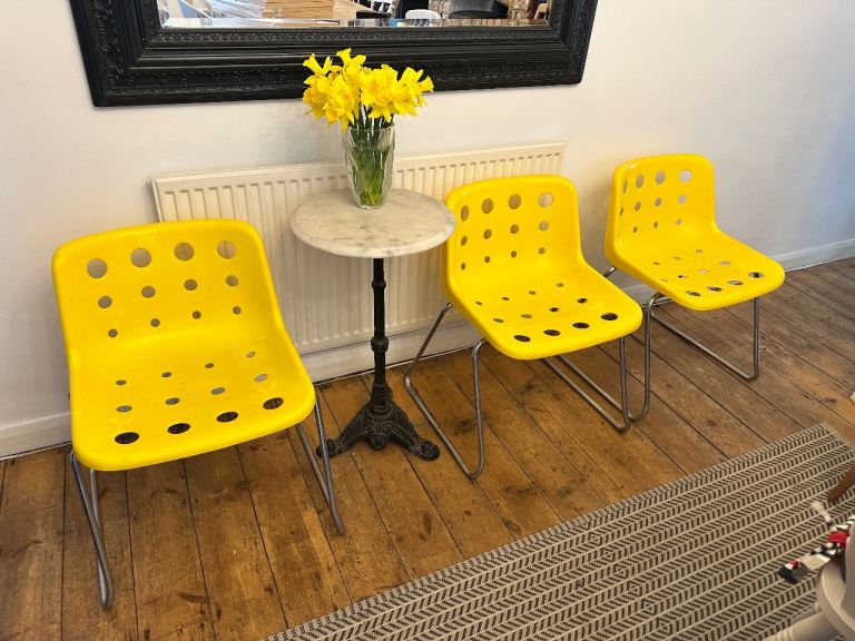 Vintage Classic LOFT ROBIN DAY Sled Bright Yellow Plastic Polo Chairs X 3