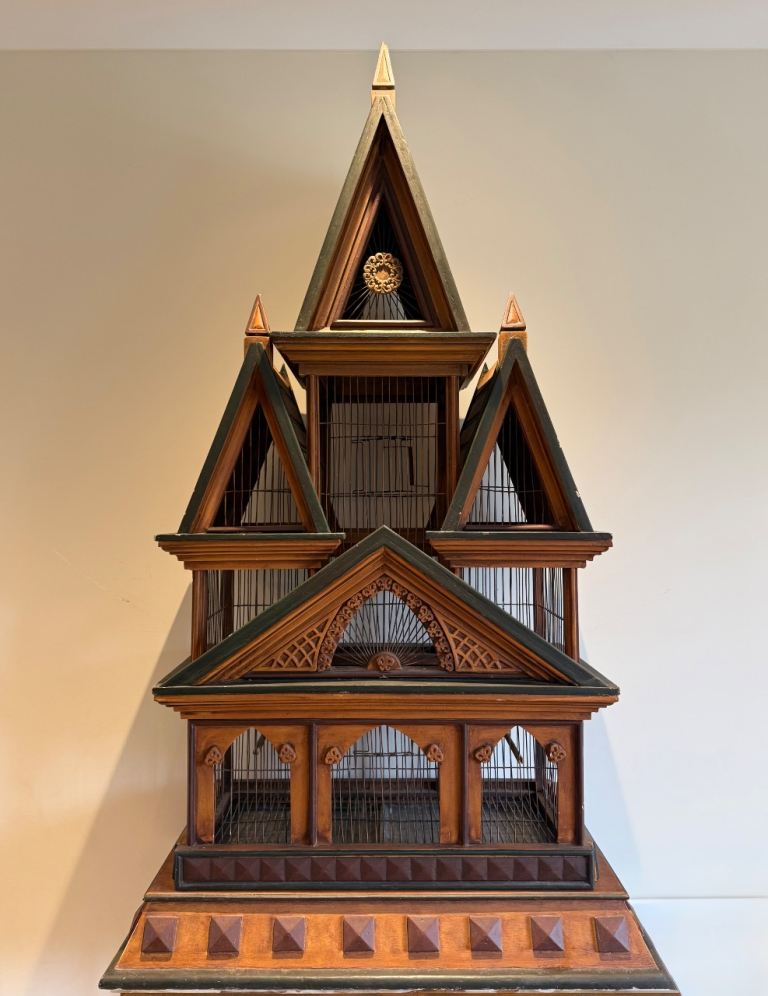 Mid 20th Century Southeast Asia Wooden Bird Cage 143cm Tall, Vintage 