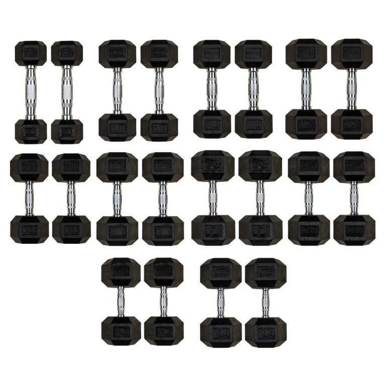 Hill Icon Rubber Hex Dumbbell Set 2.5kg - 25kg - Weights Gym