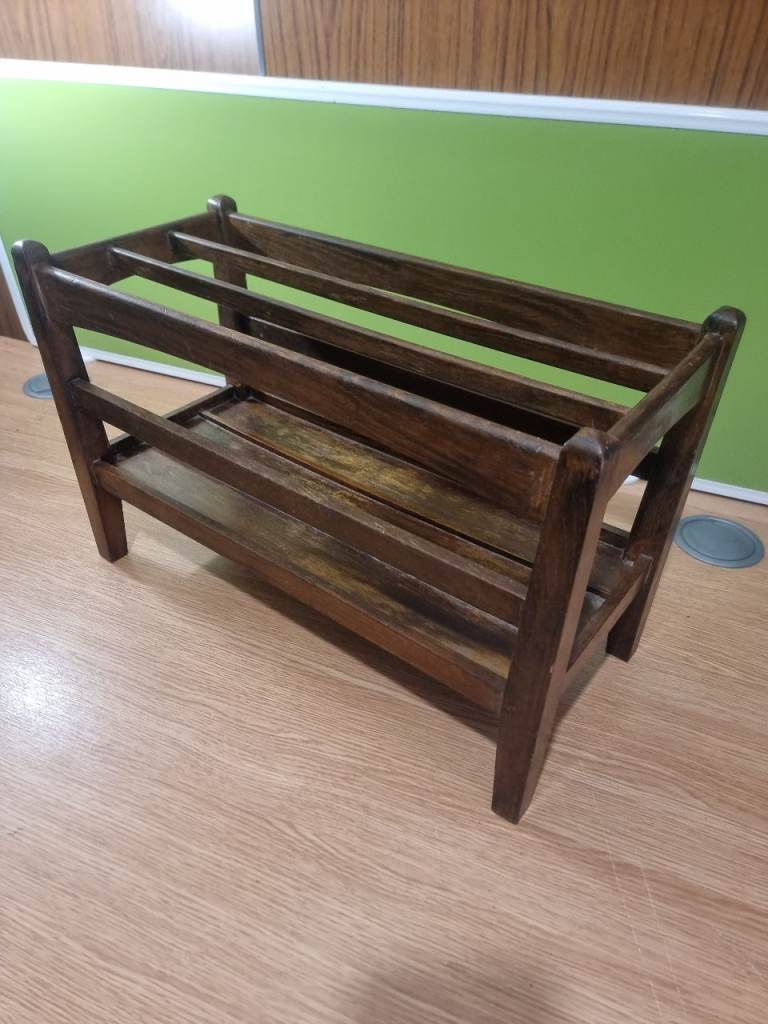 Vintage Mid-Century Solid Wood Magazine Rack. 20' W 12"H Dark Teak Magazine Rack
