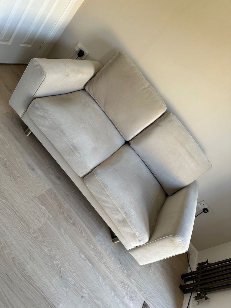 Snug Two Seater Taupe Velvet Sofa and Footstool 