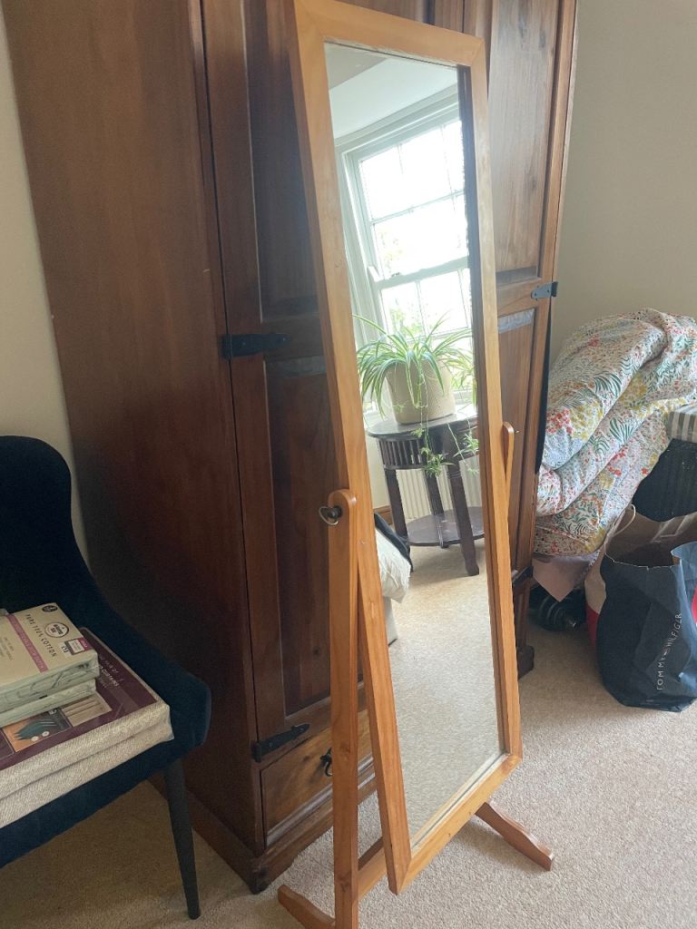 Floor standing full length dressing mirror pine frame