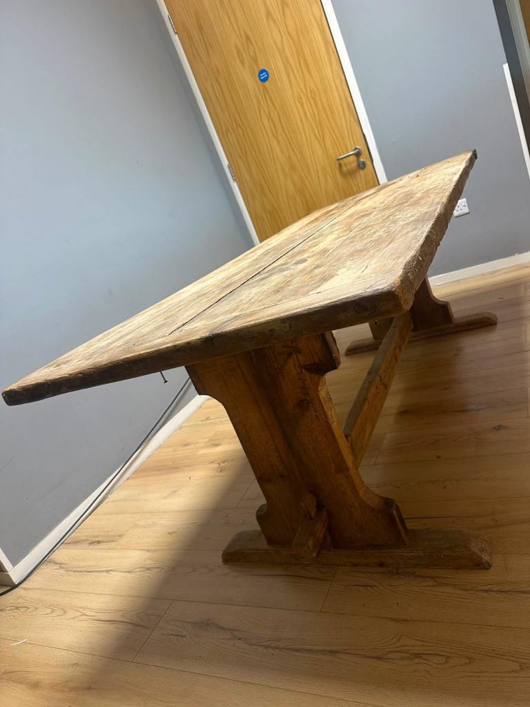 Large Rustic Reclaimed Pine Farmhouse Dining Table Trestle Base 213cm Solid Wood