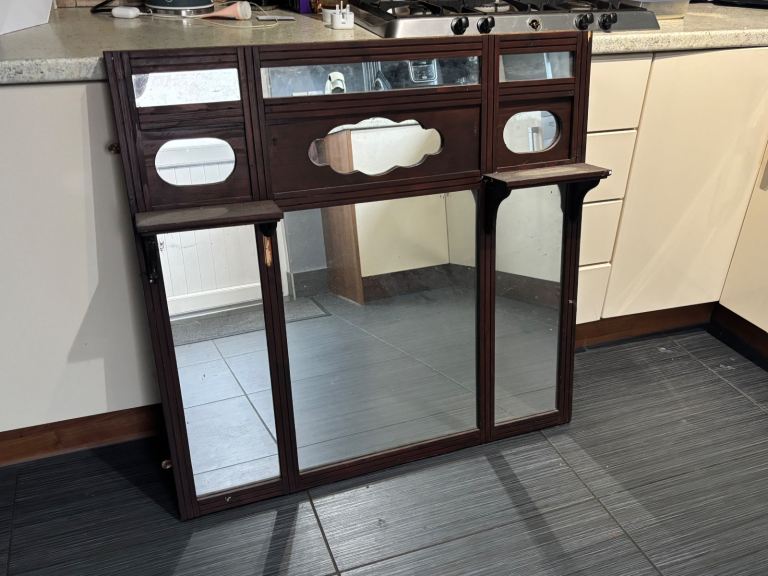 Arts & Crafts Wartime/Mid Century Wooden Overmantle