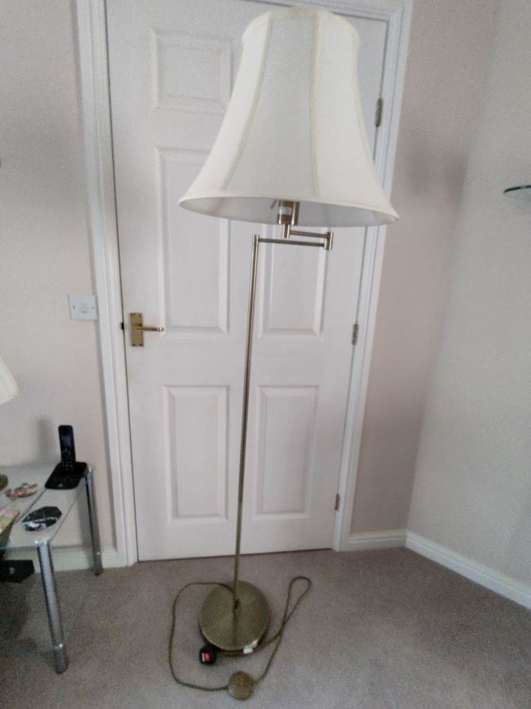 Swing Arm Floor Lamp, Antique Brass complete with cream shade