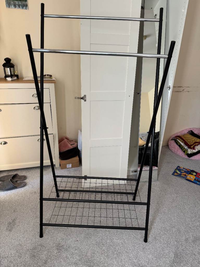 Argos Freestanding Black Metal Clothes Rail Rack with Shoe Shelves - Excellent Condition