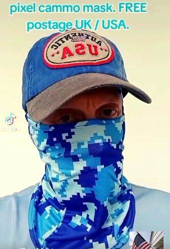 Blue pixel face mask & baseball cap, plus a free black cap, free black arm sleeves, free postage.
