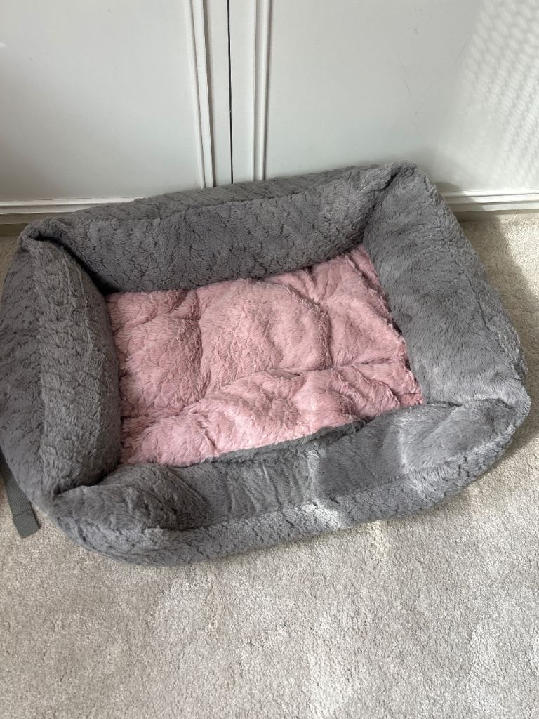 Grey and pink soft pet bed