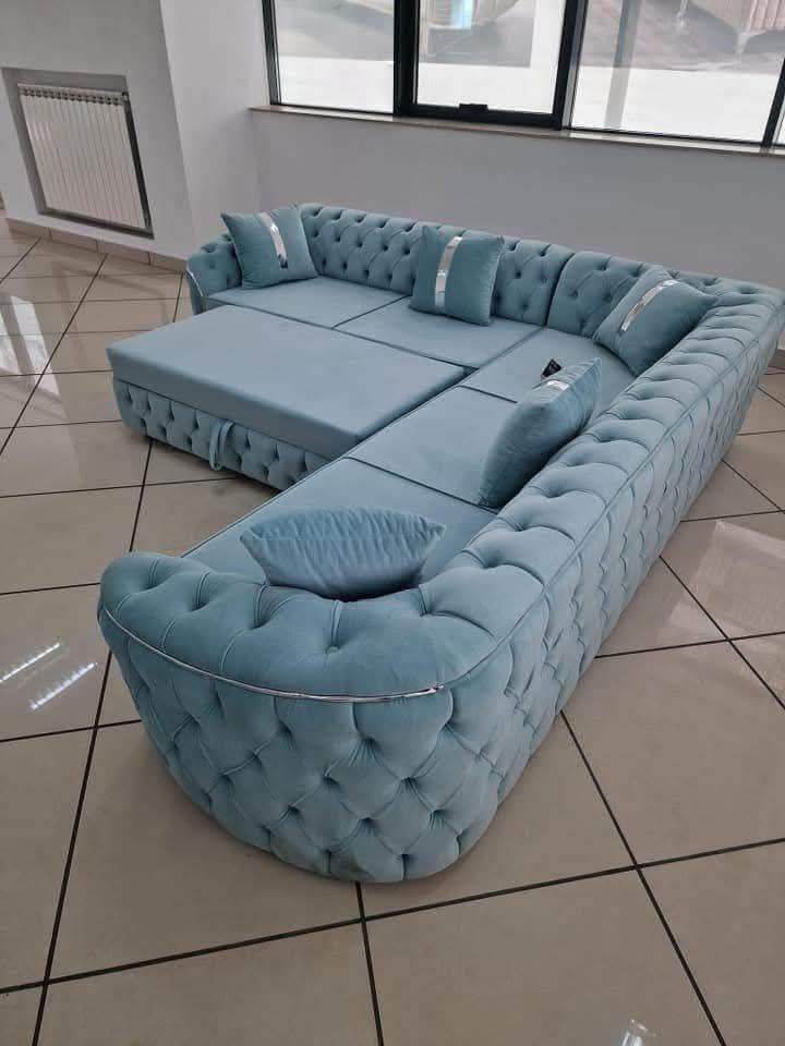  Brand New  Luxury Chesterfield Plush Velvet Corner Sofa Bed –  Free Delivery All Uk