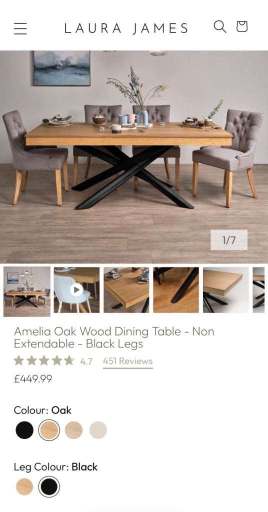 Laura James Amelia Oak Dining Table & 4 IKEA Chairs