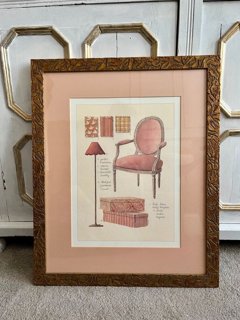Lovely Interior Design Watercolour Painting - Framed with Pink Border 