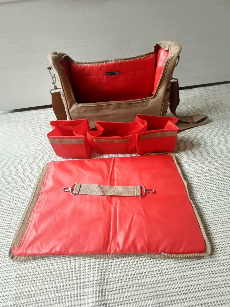 The Miracle Bag Nappy Bag - Beige/Taupe with Red Interior + Accessories