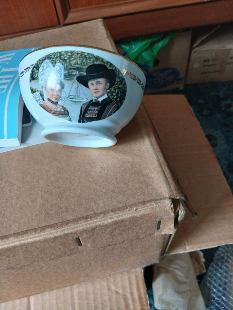 Vintage Porcelain Bowl - Hand-Painted Breton Couple Design
