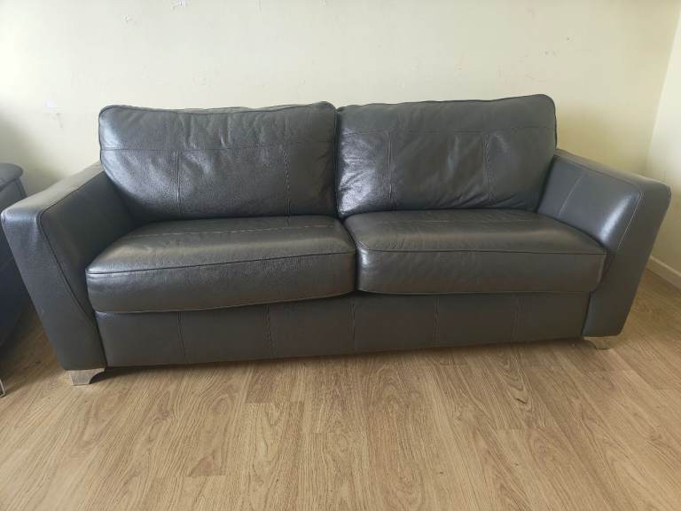 Grey Leather Sofa Bed – Good Condition