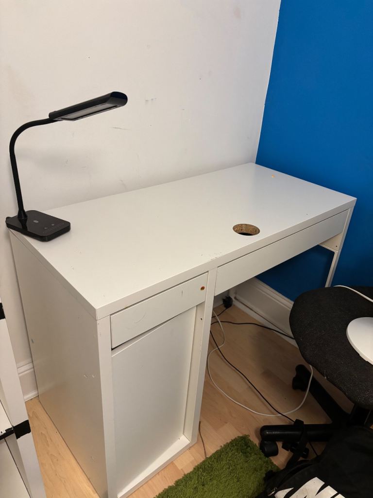 White Desk with Drawer and Swivel Chair  Good Condition