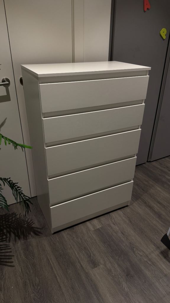 IKEA Malm 5-Drawer Chest – White, Good Condition