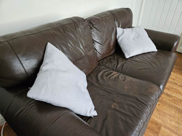 2 x Two Seater Brown Sofas