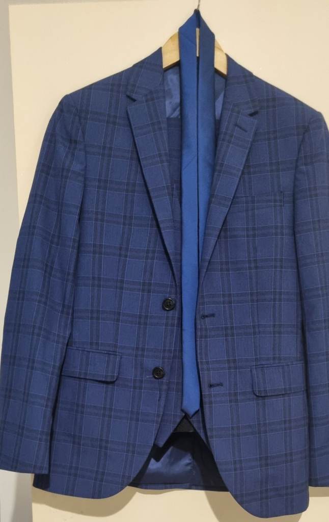 Mens blue checked tailored suit