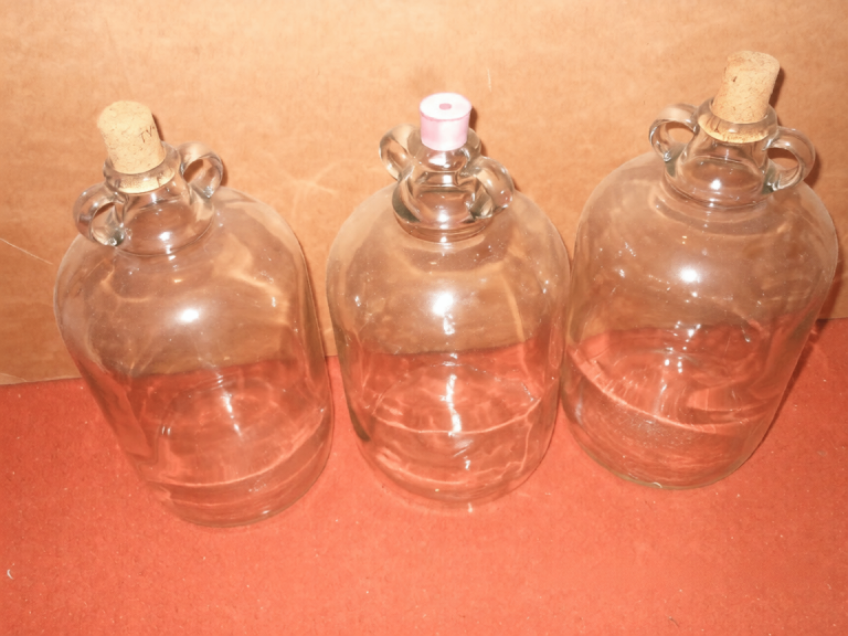 Set of 3 UNUSED Clear Glass Demijohns with Corks and Bung