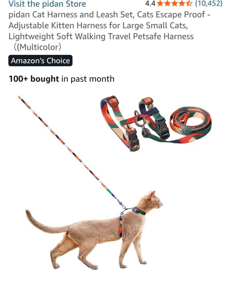 Adjustable cat harness and leash set