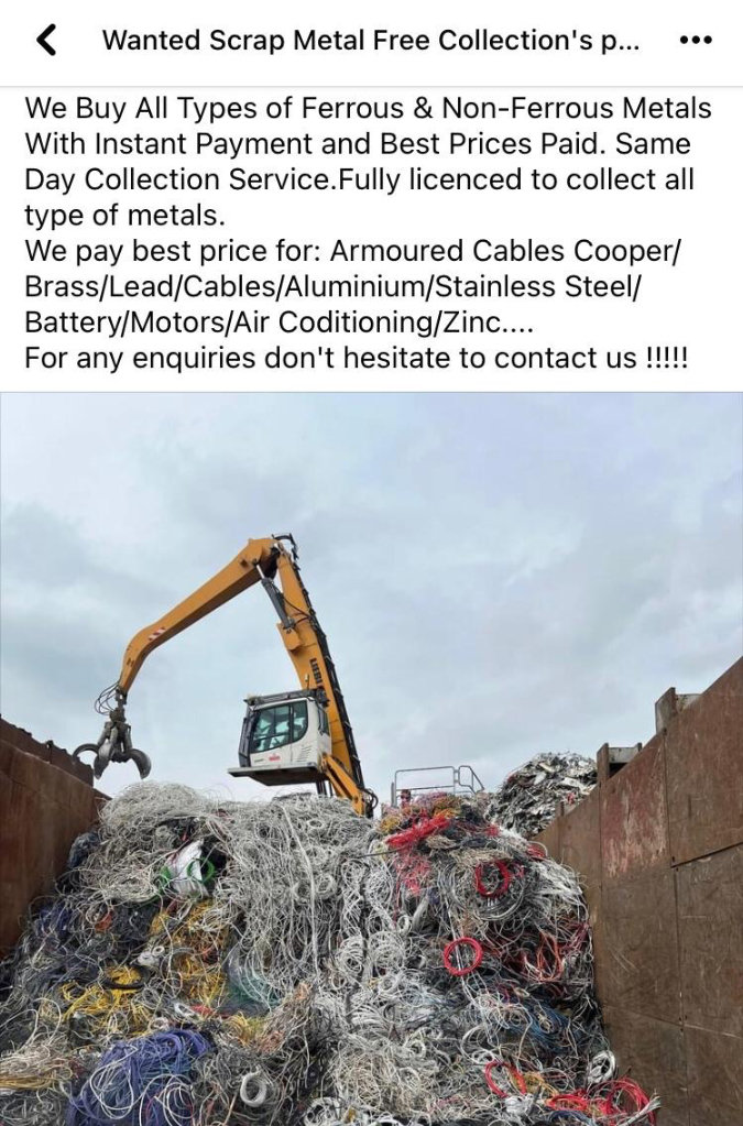 Scrap Metal Free Collection Top prices Copper,Brass,Lead,Cables etc..