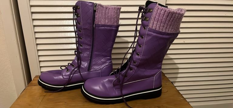 women's purple quilted mid-calf lace-up boots