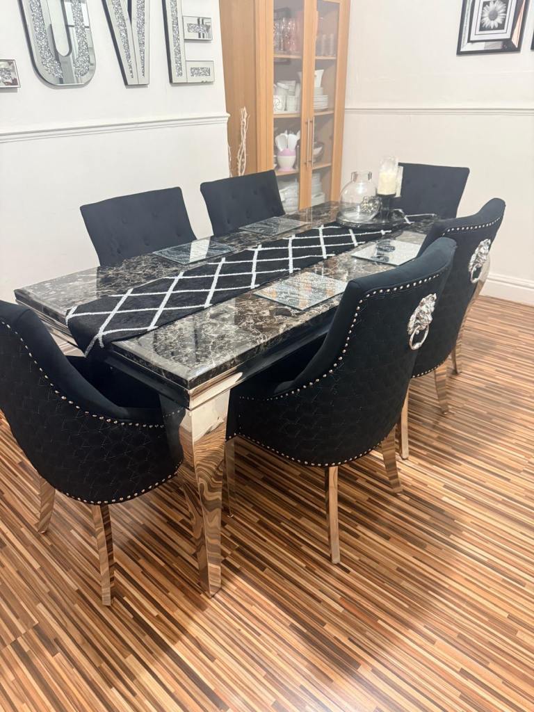 Black Velvet Dining Table and 6 Chairs Set