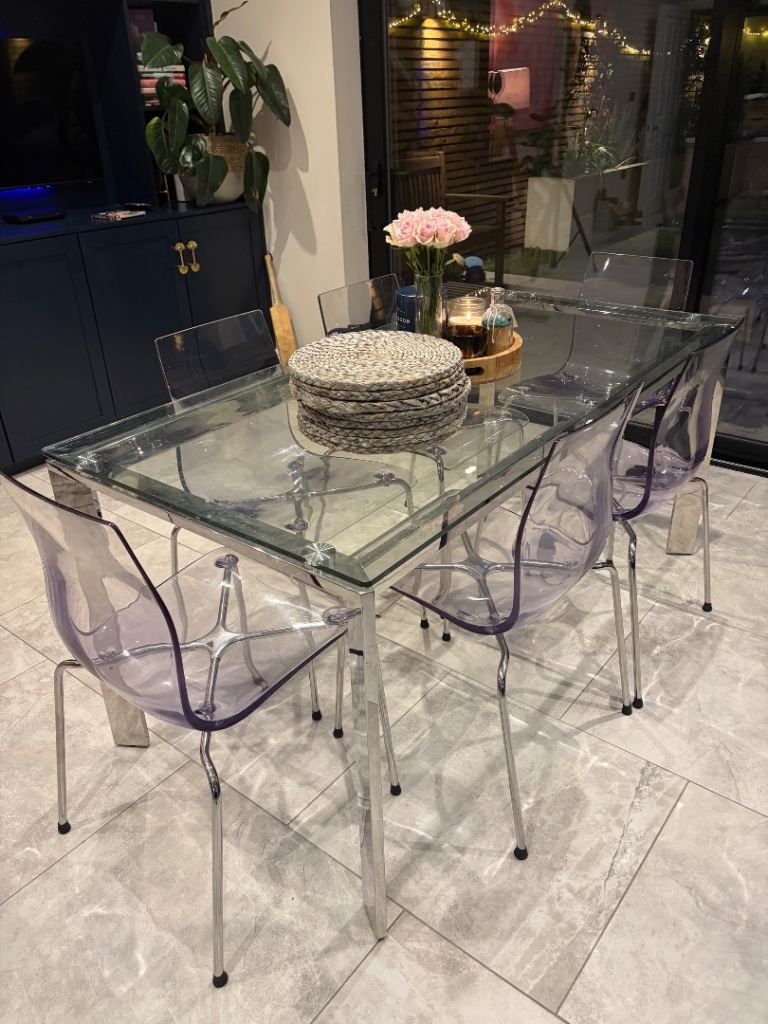 John Lewis Glass kitchen dining table and 6 matching chairs 