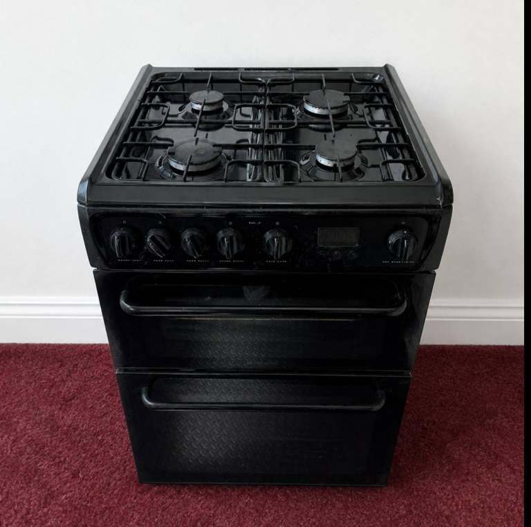 60 cm Hotpoint Black Gas Cooker with Double Oven – As Good As New