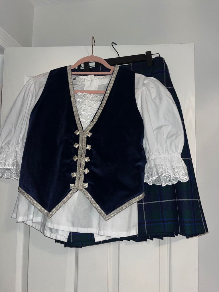 Highland dance kilt, blouse and waistcoat