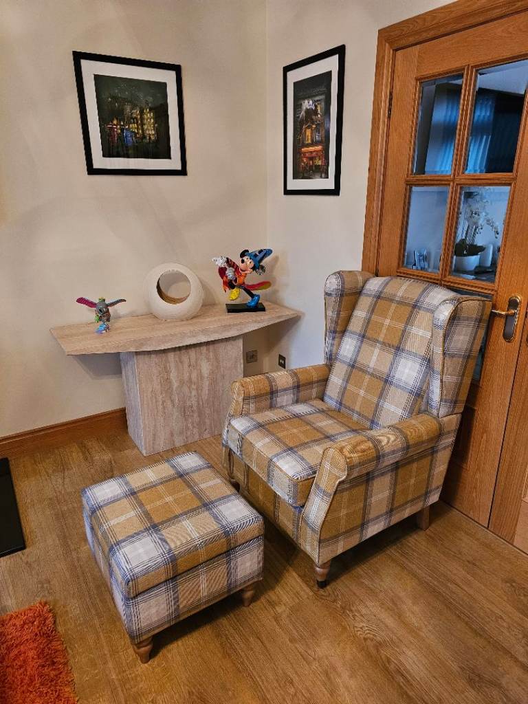 BRAND NEW Dunelm Oswald Grande Wingback Chair +Footstool. Was £400