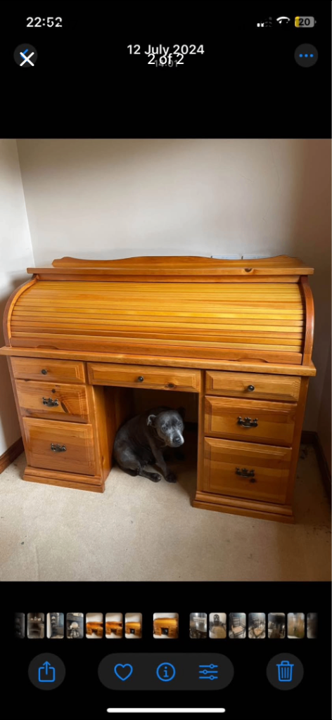 Solid Pine Roll Top Desk - Excellent Condition