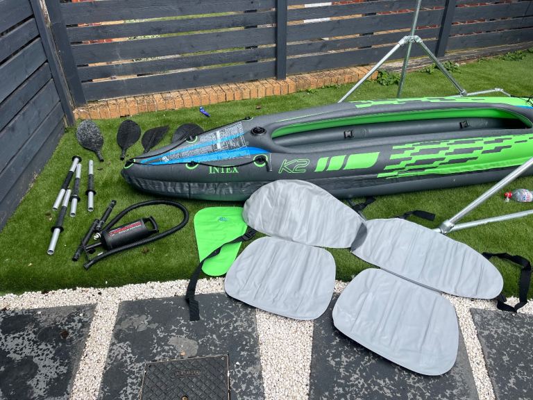 2 Person Inflatable Kayak Set (Oars Air Pump Two Man Blow Up Canoe)