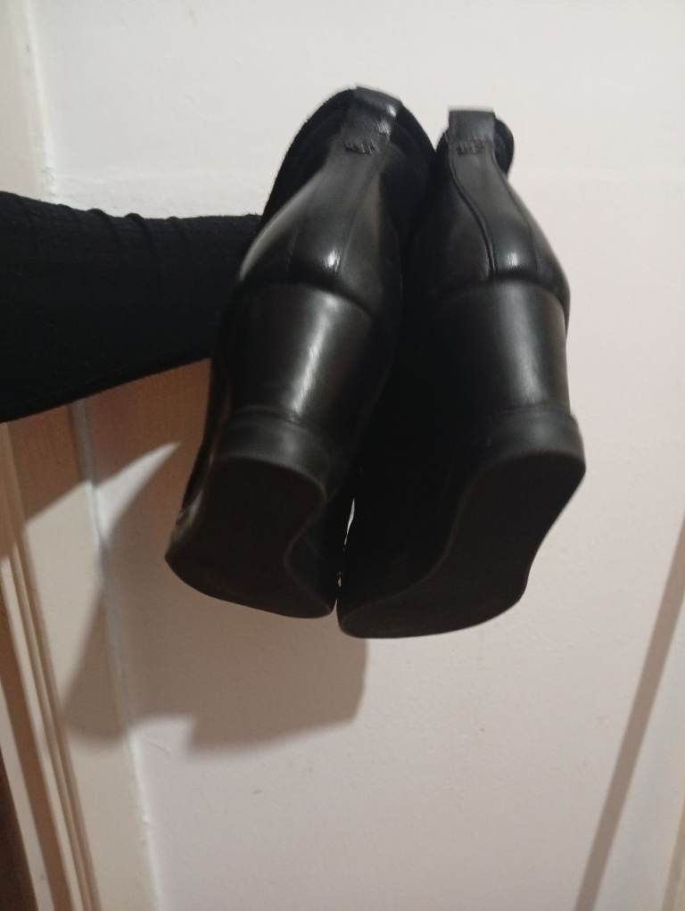 Dune London Emmey Black Leather Wedge Boots Size 7/40