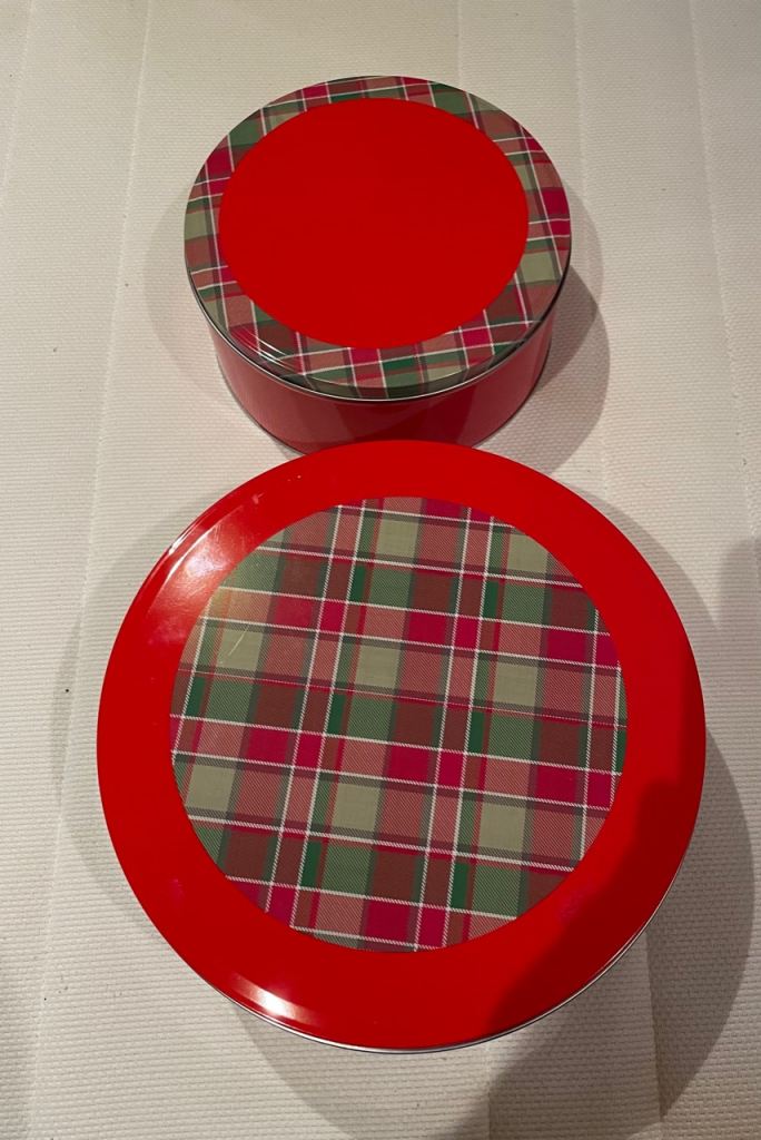Set of 2 Tartan & Red Metal Cake or Biscuit Tins – New