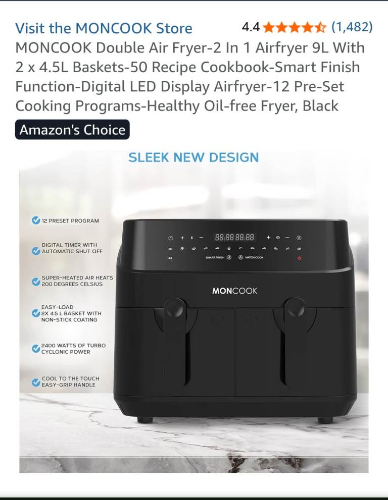 MONCOOK Double Air Fryer 9L