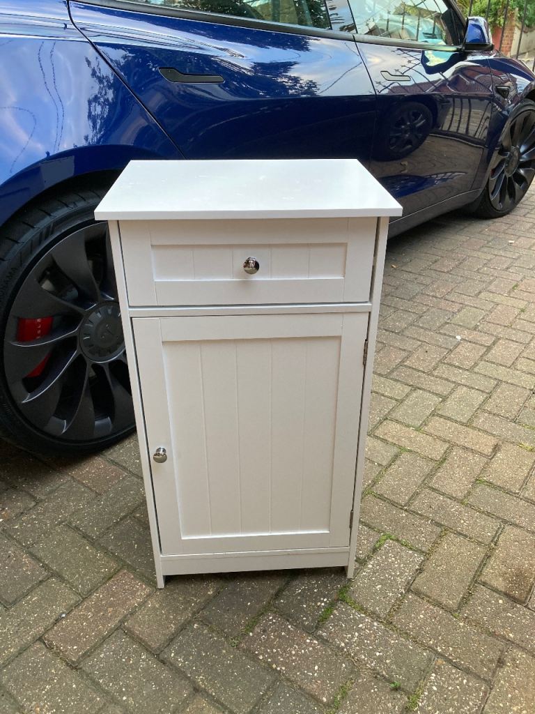 White Bathroom Cabinet with Drawer and Cupboard