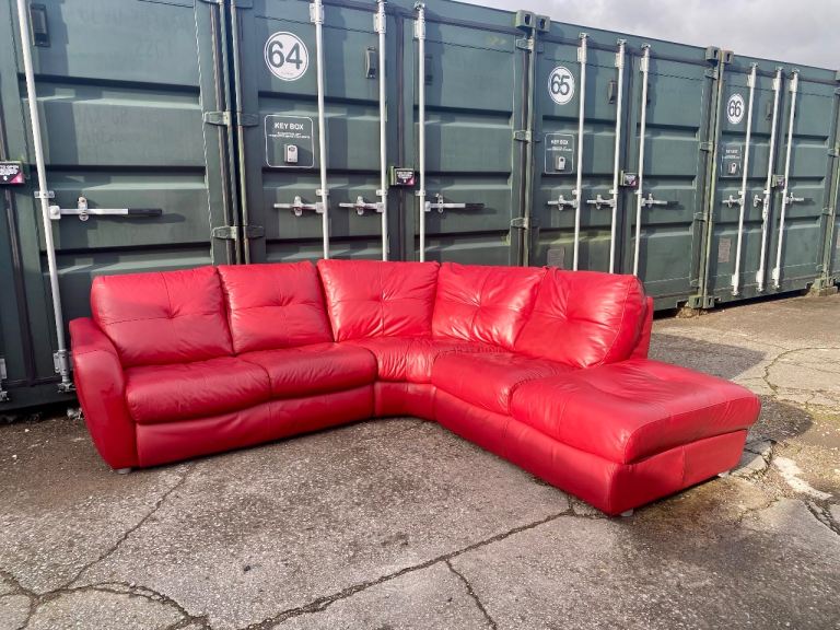 Real leather corner sofa Red
