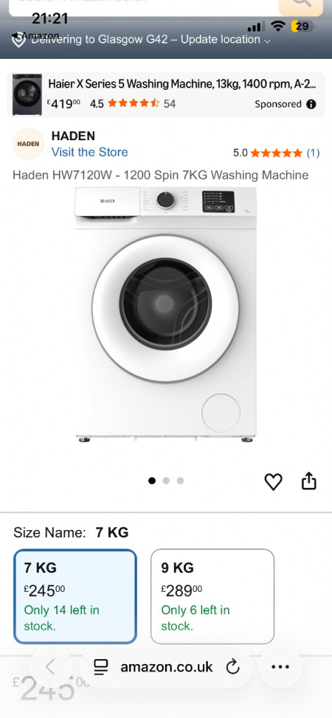 brand new washing machine still in box